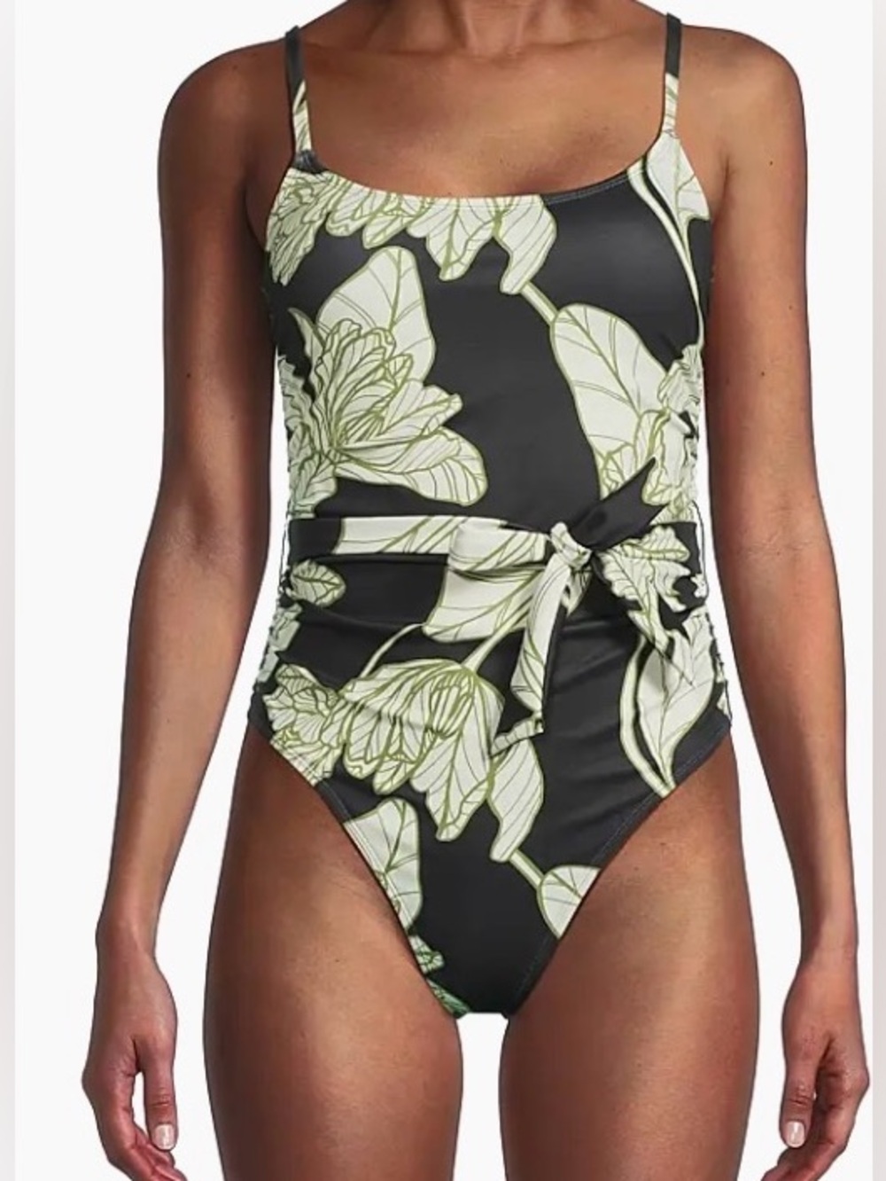 Hutch women’s Floral Swimsuit in Black Creamsage green out line Saks  Fifth Ave